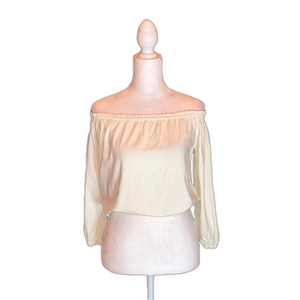 BRANDY MELVILLE Cream Off Shoulder Long Sleeve Linen Blend Crop Top